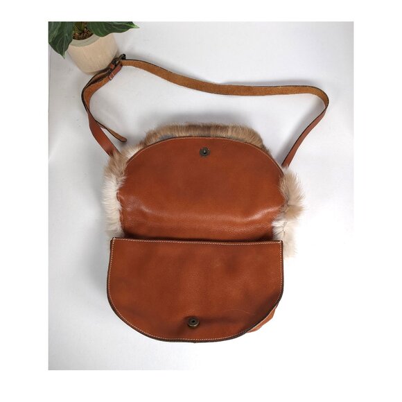 Vintage Patricia Nash Brown Leather & Rabbit Fur Saddle Bag Purse Crossbody - Picture 9 of 12